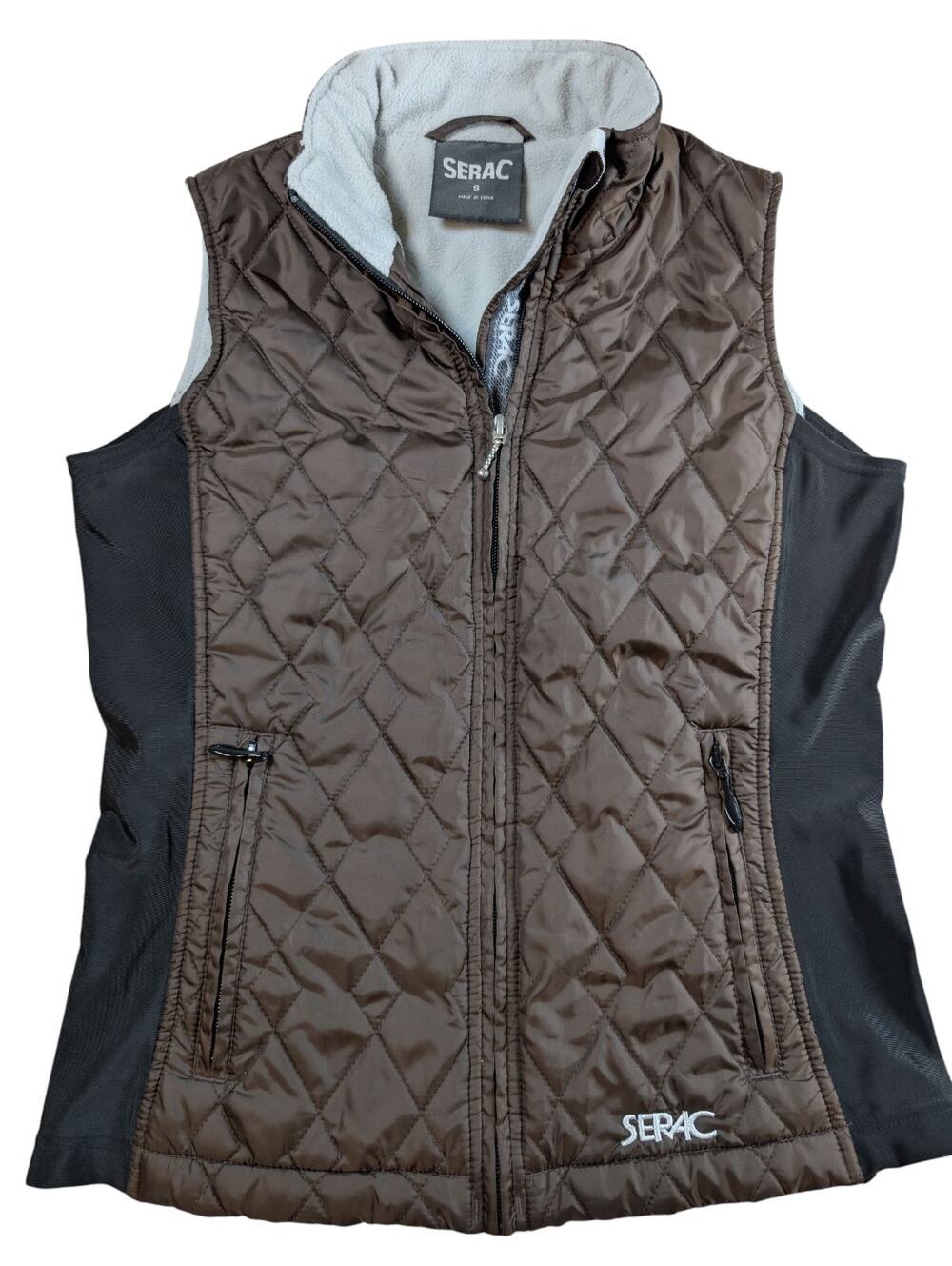 SERAC Quilted Puffer Vest Full Zip Sleeveless Pockets  Brown Size Small